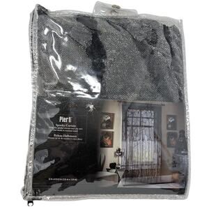 Pier 1 Spooky Curtain Black Silver Halloween Decorative 5' x 6'2” NEW